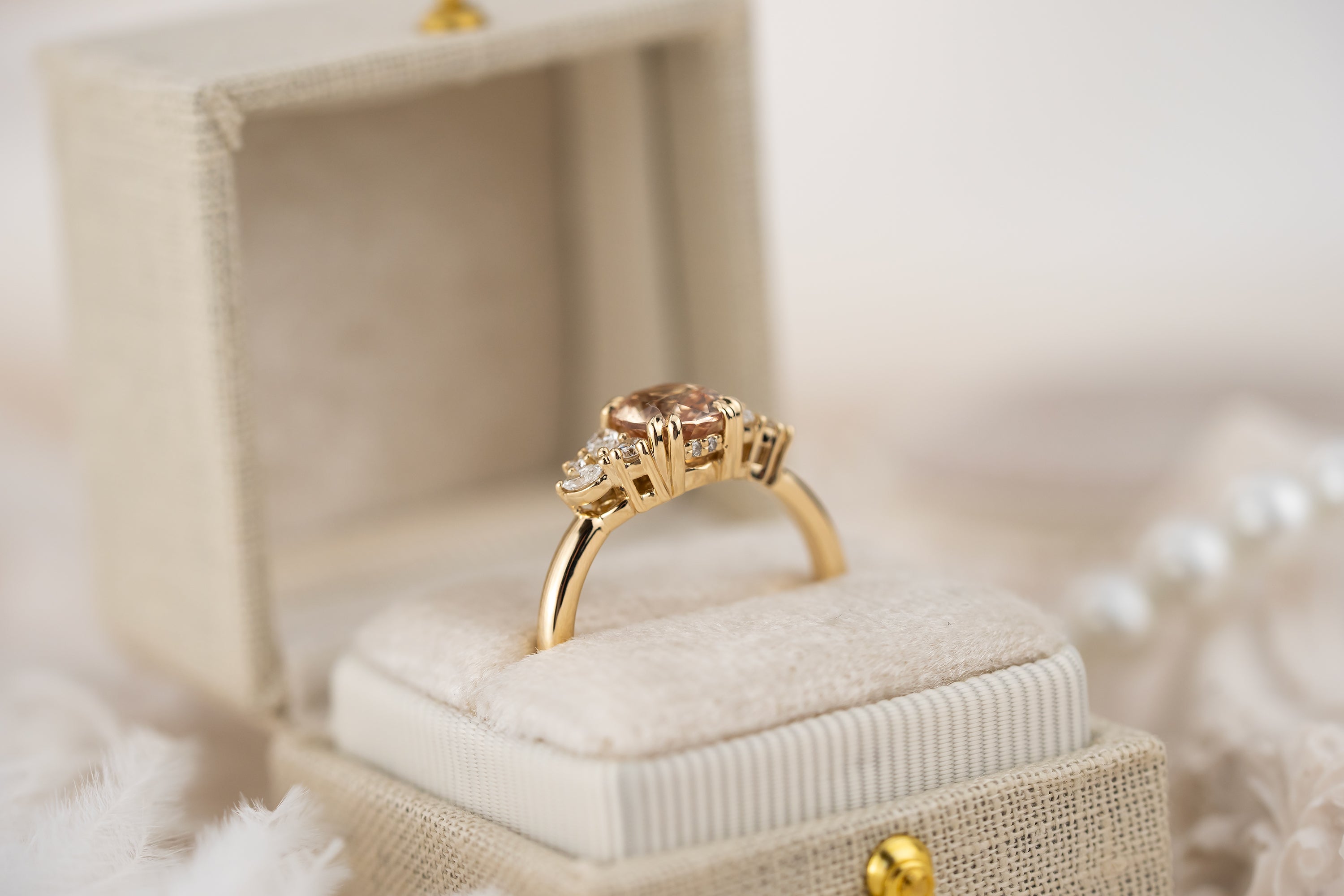 The Laurel Ring | 1.55 CT Oval Peachy Apricot Sapphire