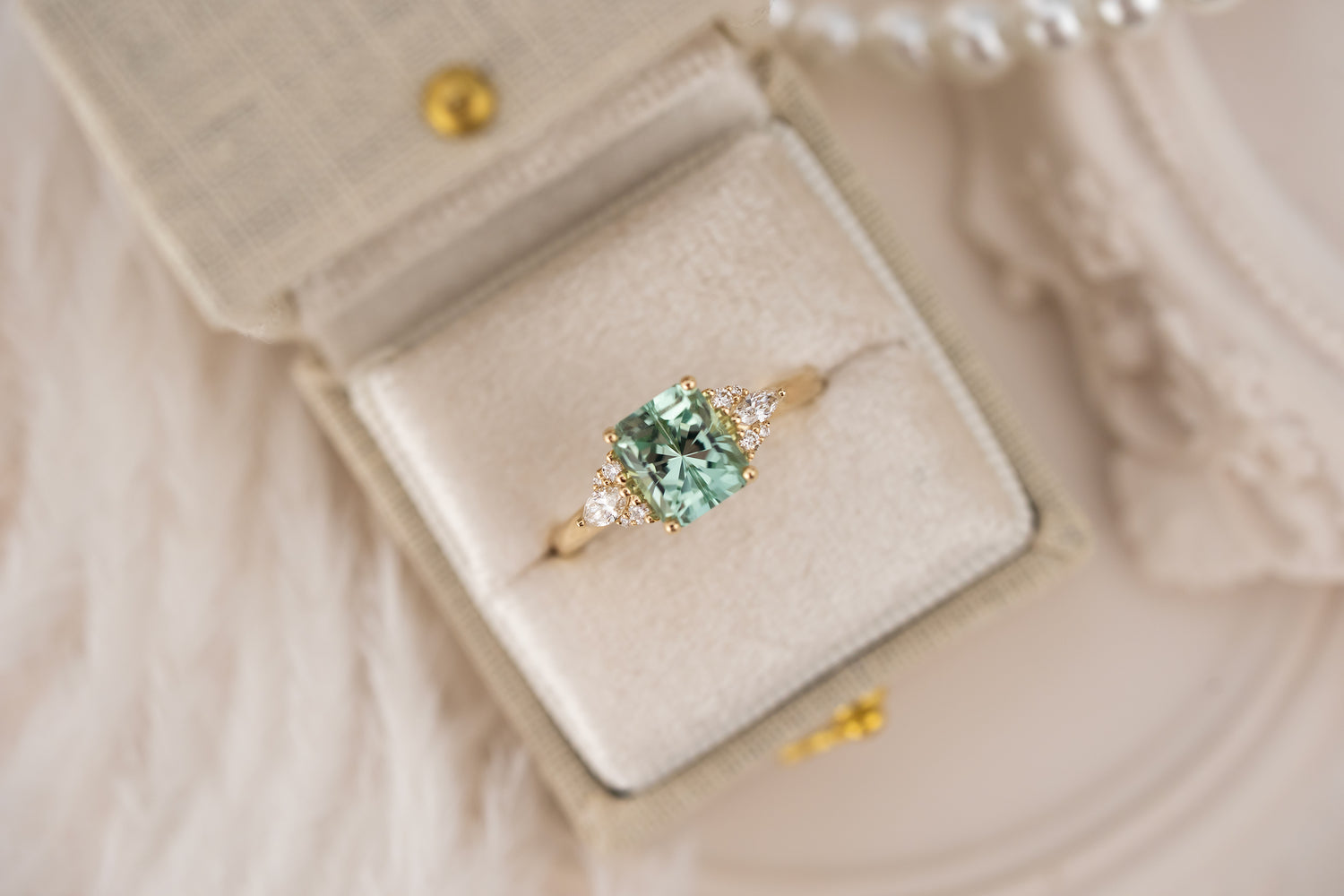 The Aya Ring | 2.05 CT Radiant Seafoam Blue Tourmaline