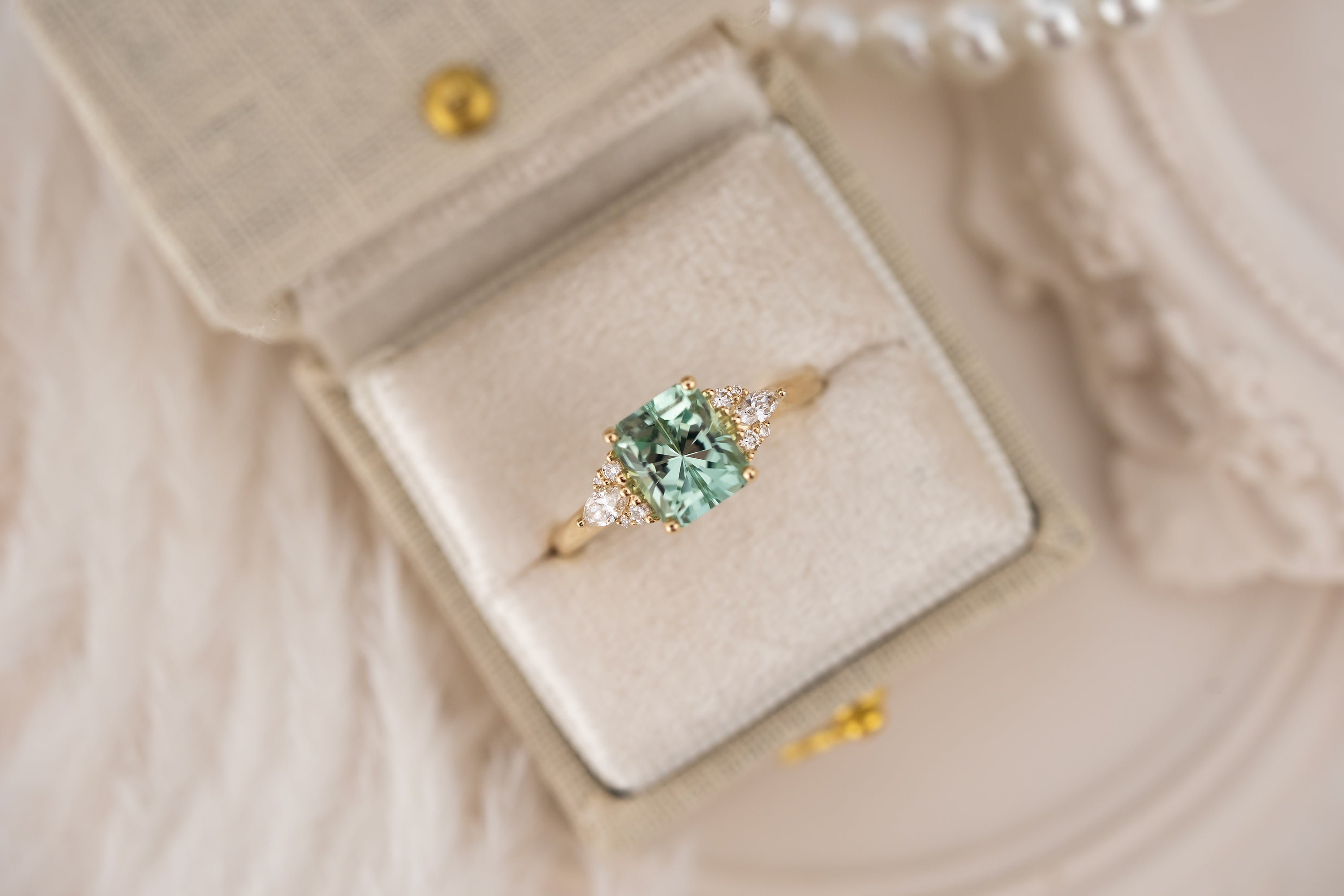 The Aya Ring | 2.05 CT Radiant Seafoam Blue Tourmaline