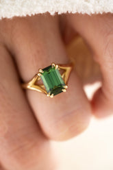 The Weaver Ring - 2.6 CT Emerald Cut Green Tourmaline - Lavender Creek Gems 