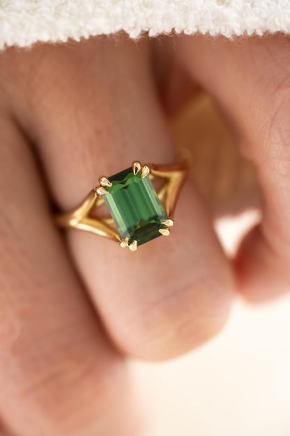 The Weaver Ring - 2.6 CT Emerald Cut Green Tourmaline - Lavender Creek Gems 