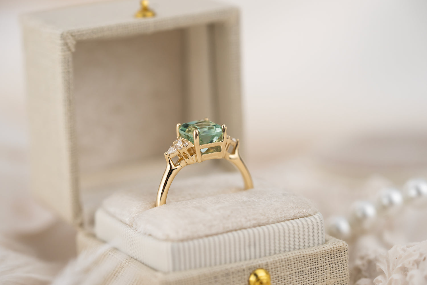 The Aya Ring | 2.05 CT Radiant Seafoam Blue Tourmaline
