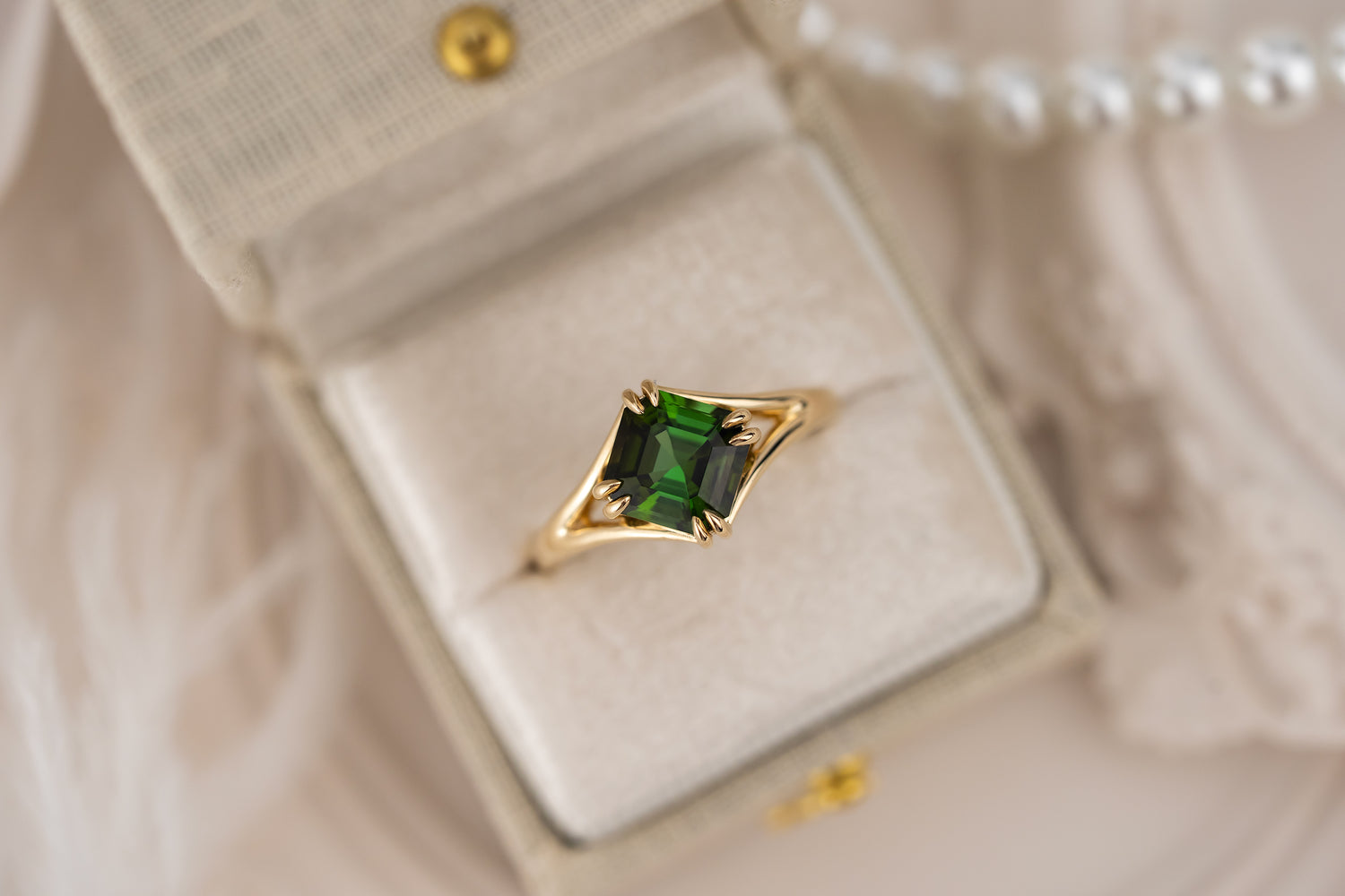The Willow Ring | 1.96 CT Asscher Deep Green Tourmaline