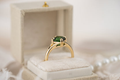 The Willow Ring | 1.96 CT Asscher Deep Green Tourmaline