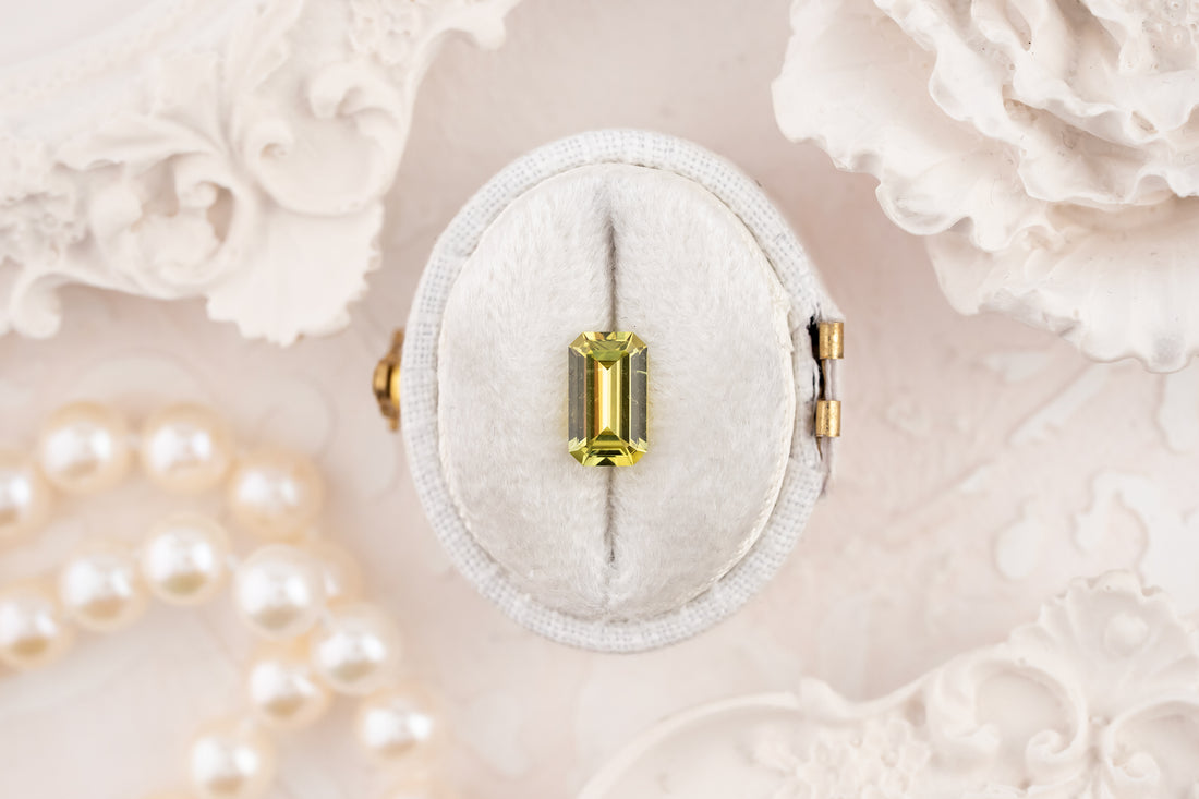 1.34 CT Emerald Cut Light Yellow Green Sapphire - Lavender Creek Gems 