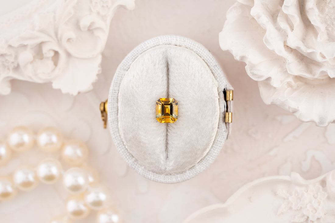 0.81 CT Emerald Cut Bicolor Orange Montana Sapphire - Lavender Creek Gems 