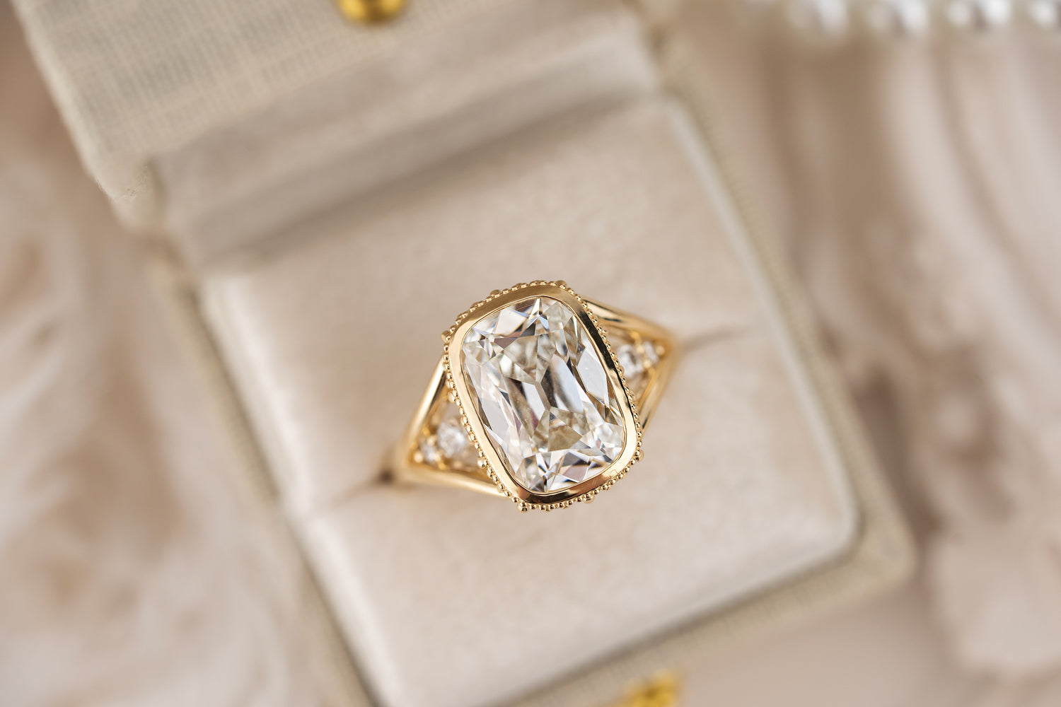 The Sitara Ring | 4 CT Old Mine Elongated Cushion Diamond
