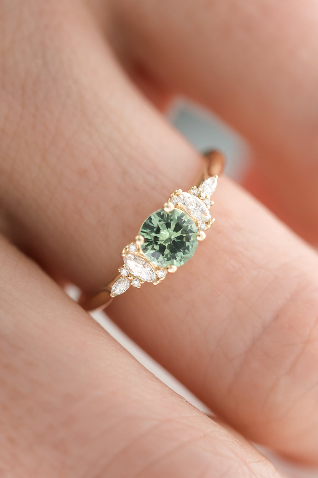 The Maeve 0.64 CT Round Blue Green Sapphire Ring