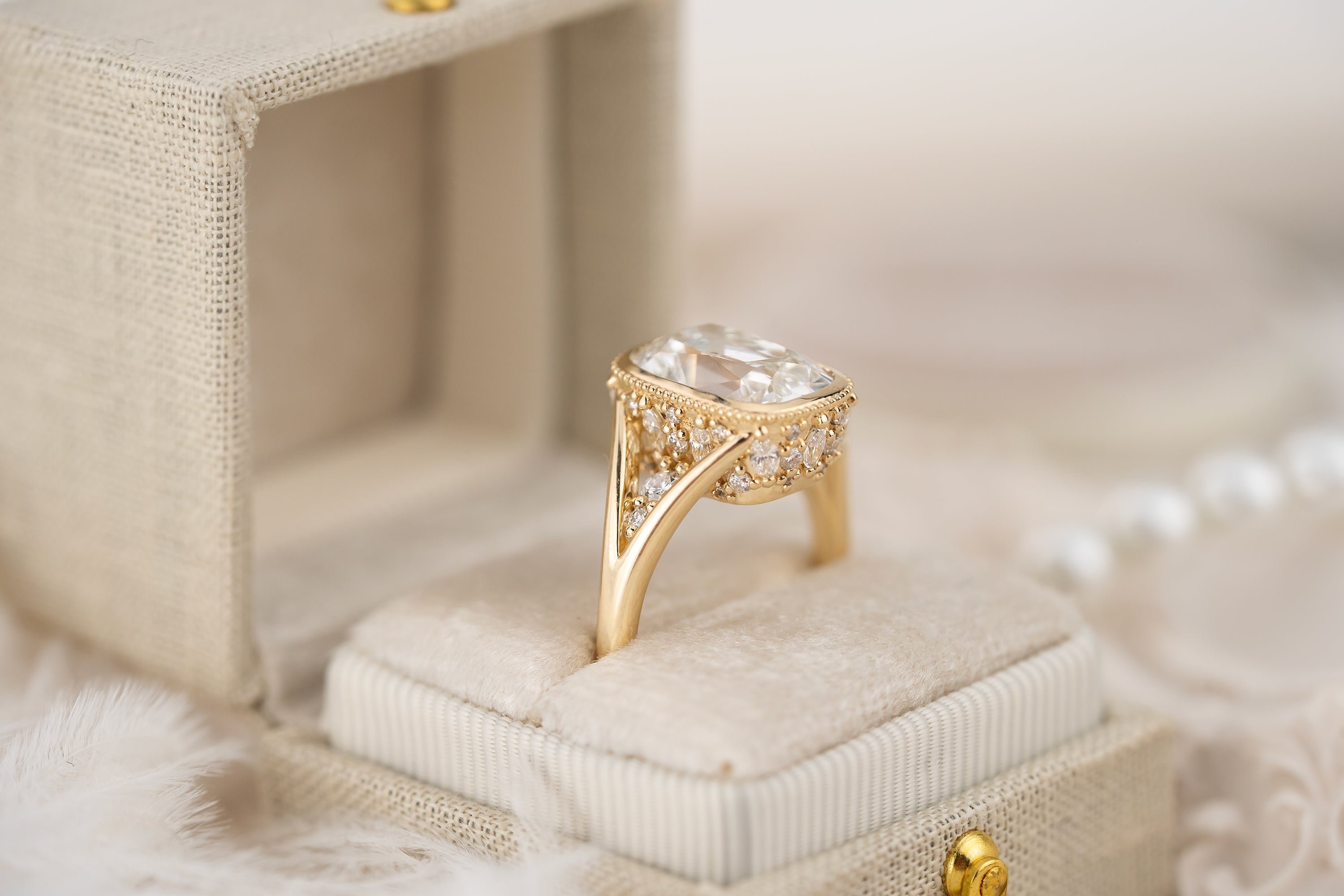 The Sitara Ring | 4 CT Old Mine Elongated Cushion Diamond