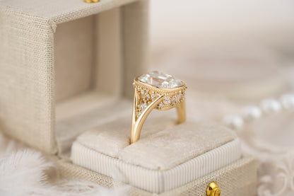 The Sitara Ring | 4 CT Old Mine Elongated Cushion Diamond