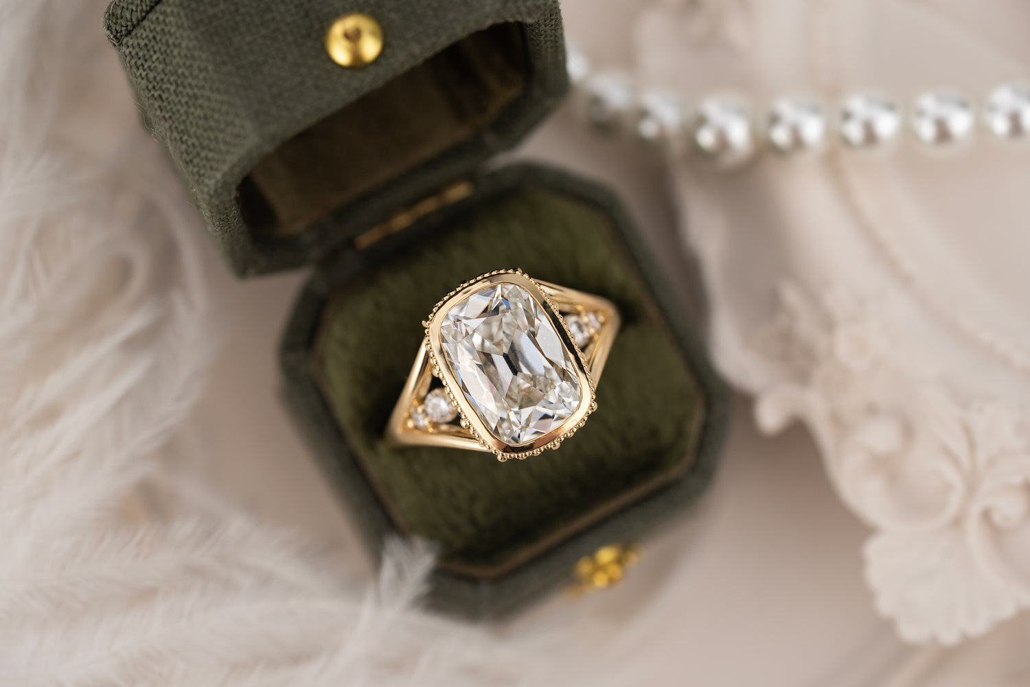 The Sitara Ring | 4 CT Old Mine Elongated Cushion Diamond