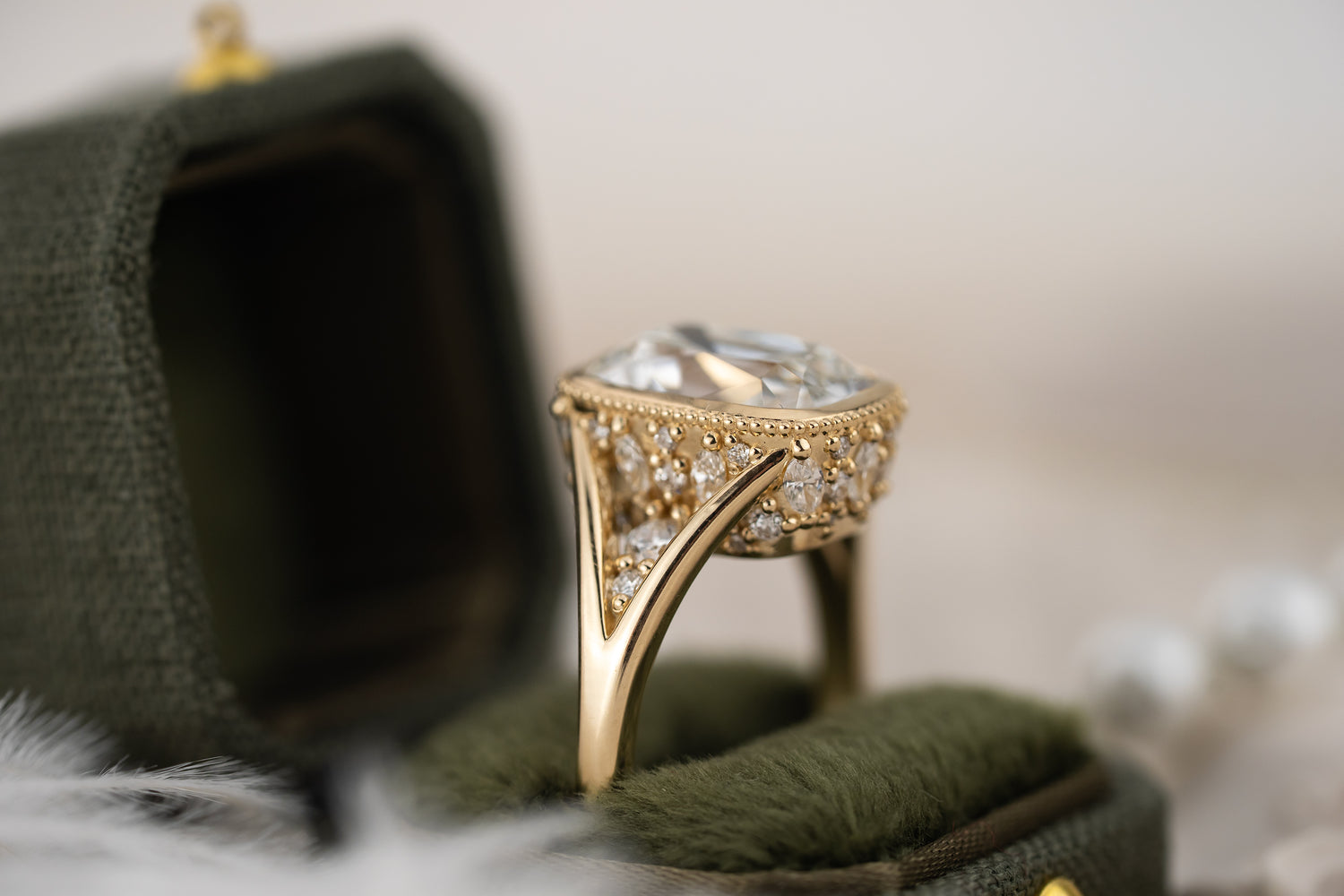 The Sitara Ring | 4 CT Old Mine Elongated Cushion Diamond