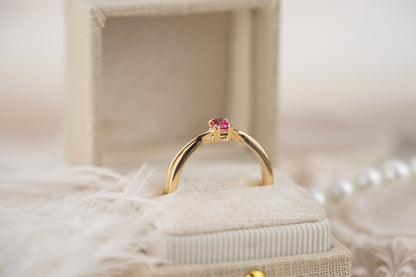 The Fates Ring | 0.21 CT Emerald Cut Hot Pink Spinel