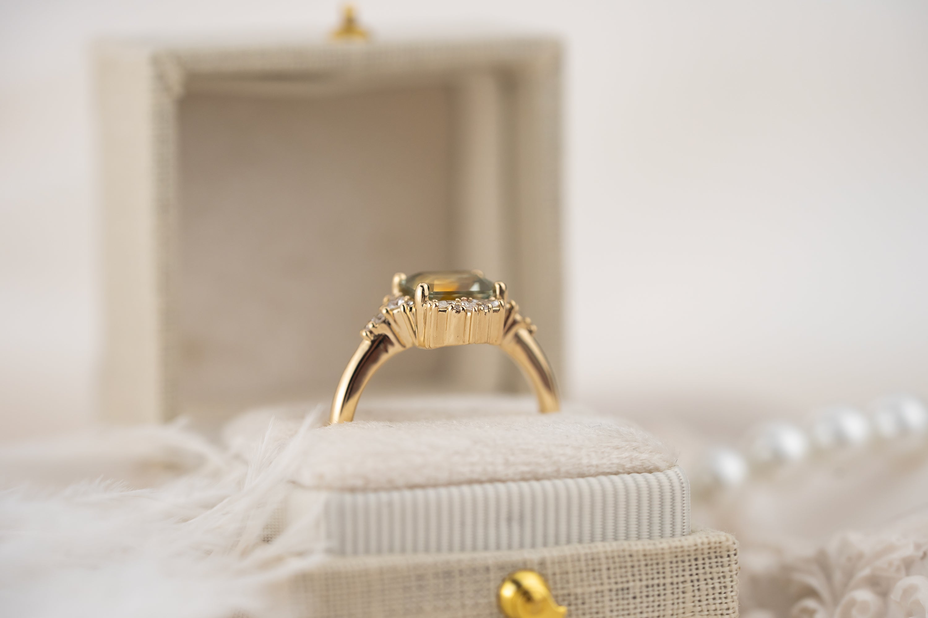 The Comtesse Ring | 2.04 CT Emerald Cut Green Bicolor Montana Sapphire