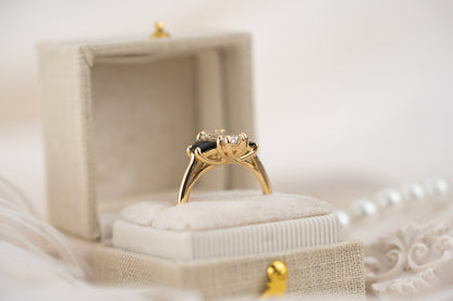 The Tria Ring | 1.67 CT Baguette Diamond + Teal Sapphire