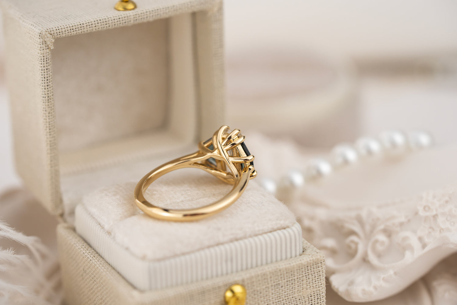 The Tria Ring | 1.67 CT Baguette Diamond + Teal Sapphire