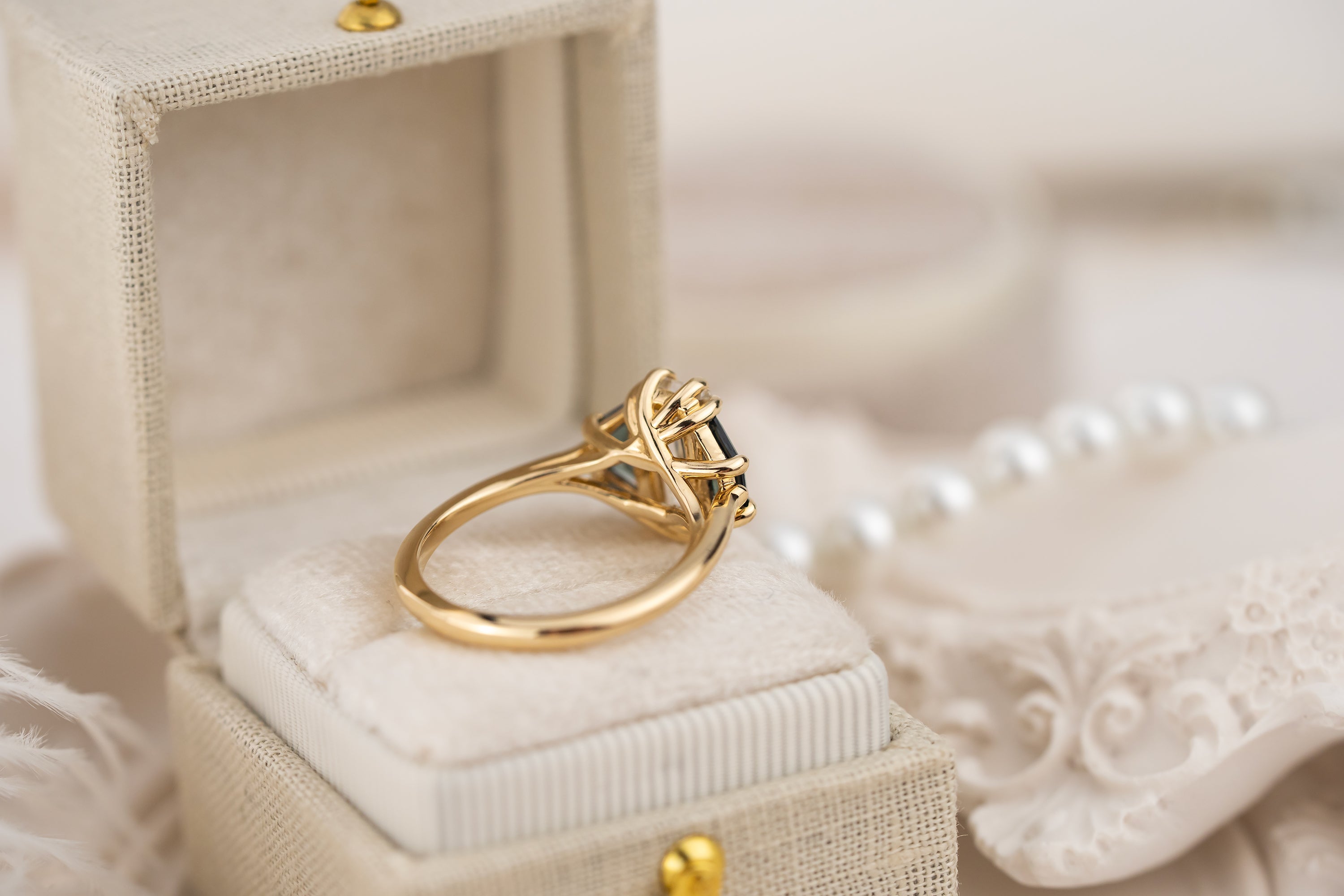 The Tria Ring | 1.67 CT Baguette Diamond + Teal Sapphire