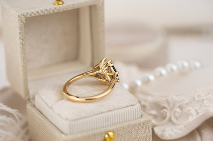 The Tria Ring | 1.67 CT Baguette Diamond + Teal Sapphire