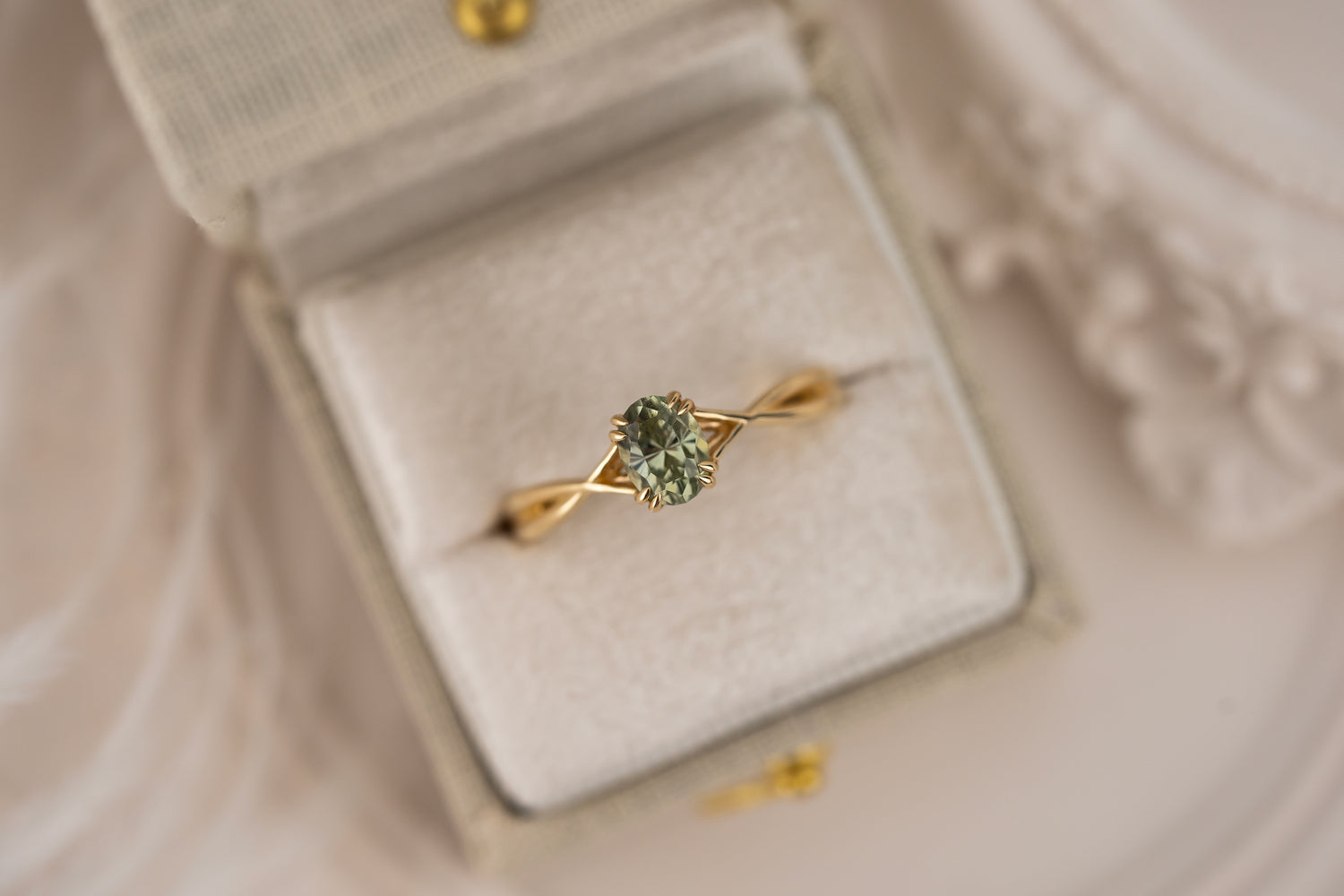 The Fates Ring | 1.1 CT Oval Regal Radiant™ Green Montana Sapphire