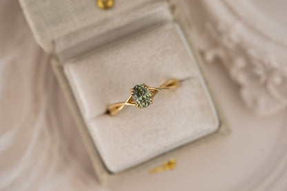 The Fates Ring | 1.1 CT Oval Regal Radiant™ Green Montana Sapphire