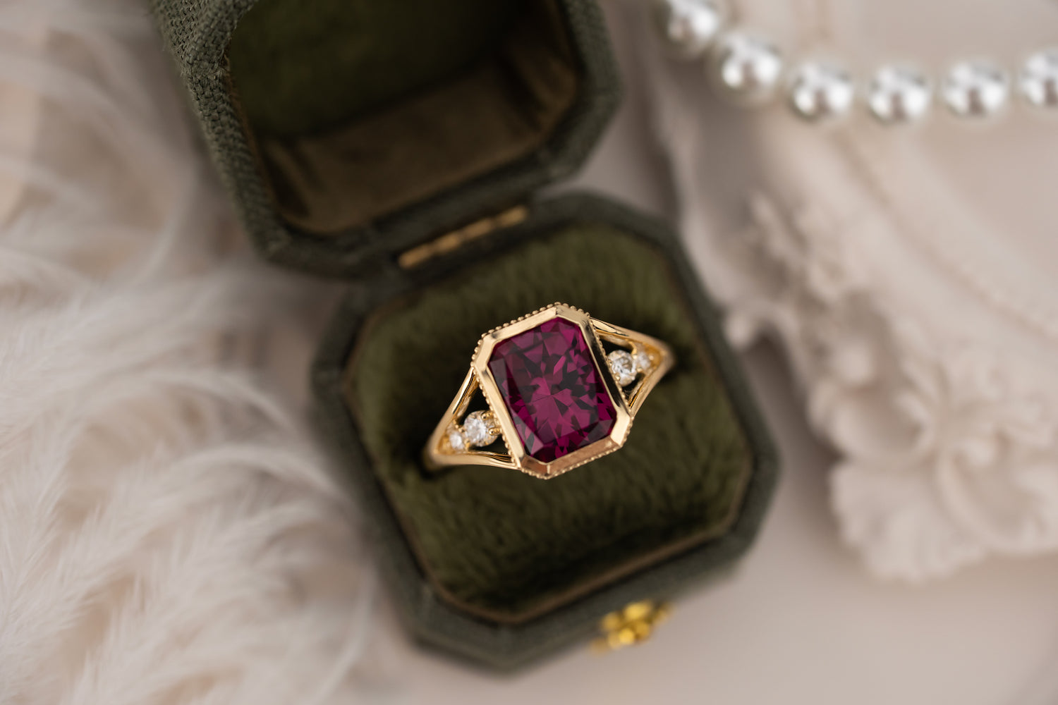 The Sitara Ring | 3.8 CT Radiant Rose Garnet