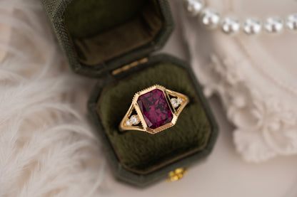 The Sitara Ring | 3.8 CT Radiant Rose Garnet