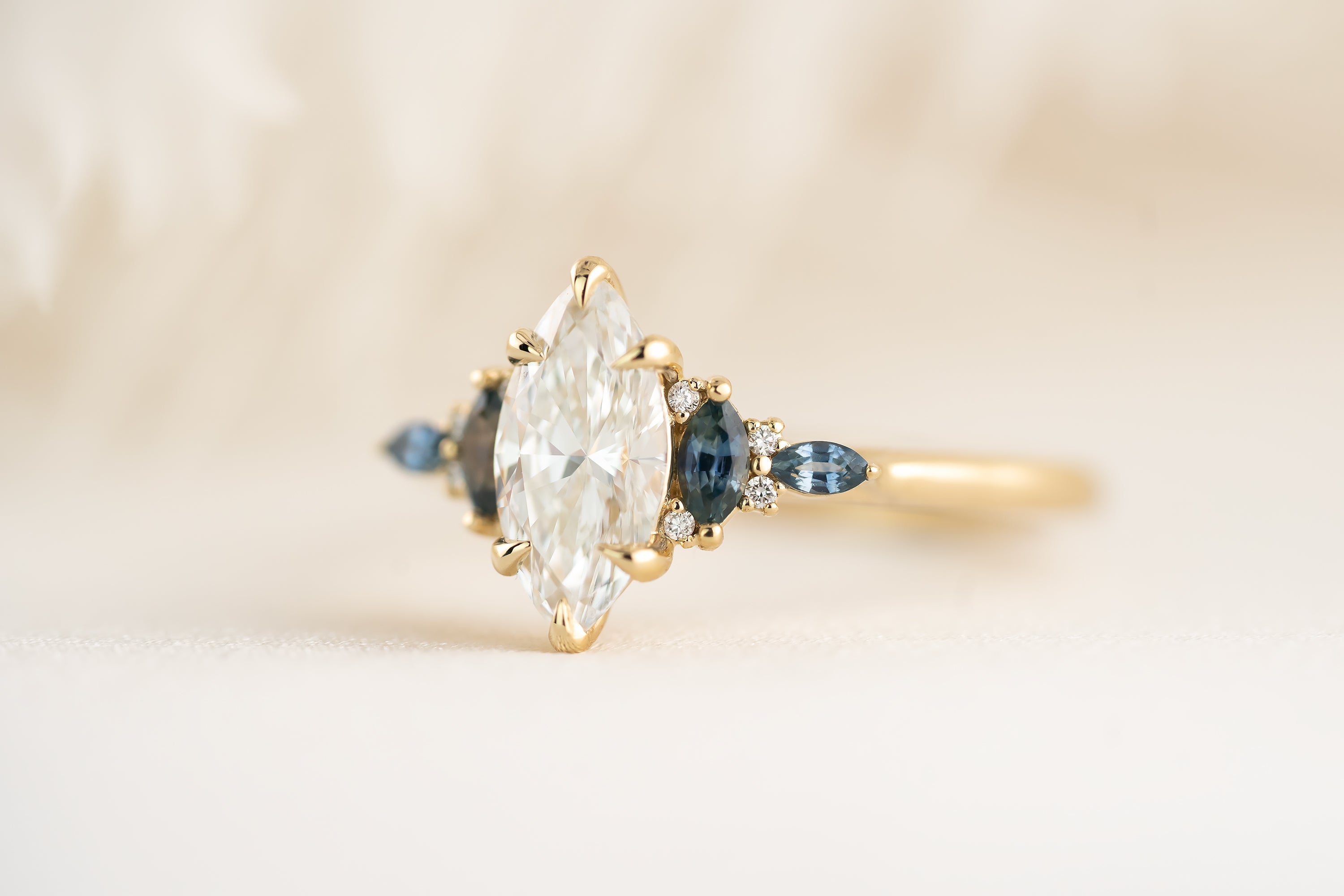 The Maeve Ring - 1 CT Marquise Lab Diamond + Montana Sapphire - Lavender Creek Gems 
