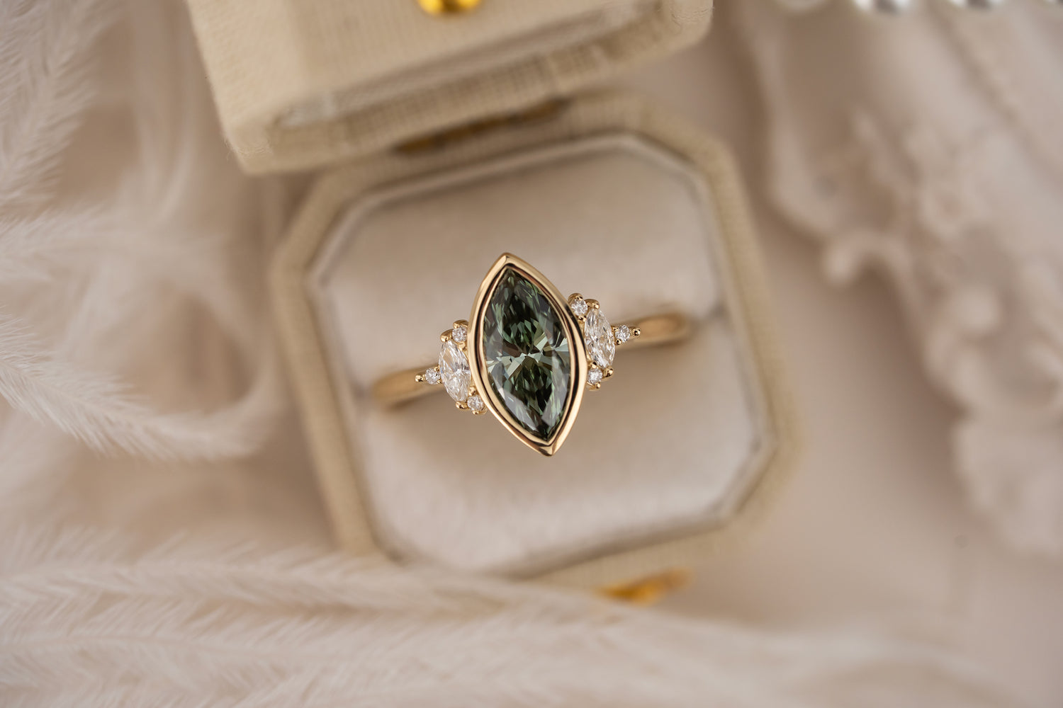 The Bezel Maren Ring | 1.1 CT Marquise Green Diamond