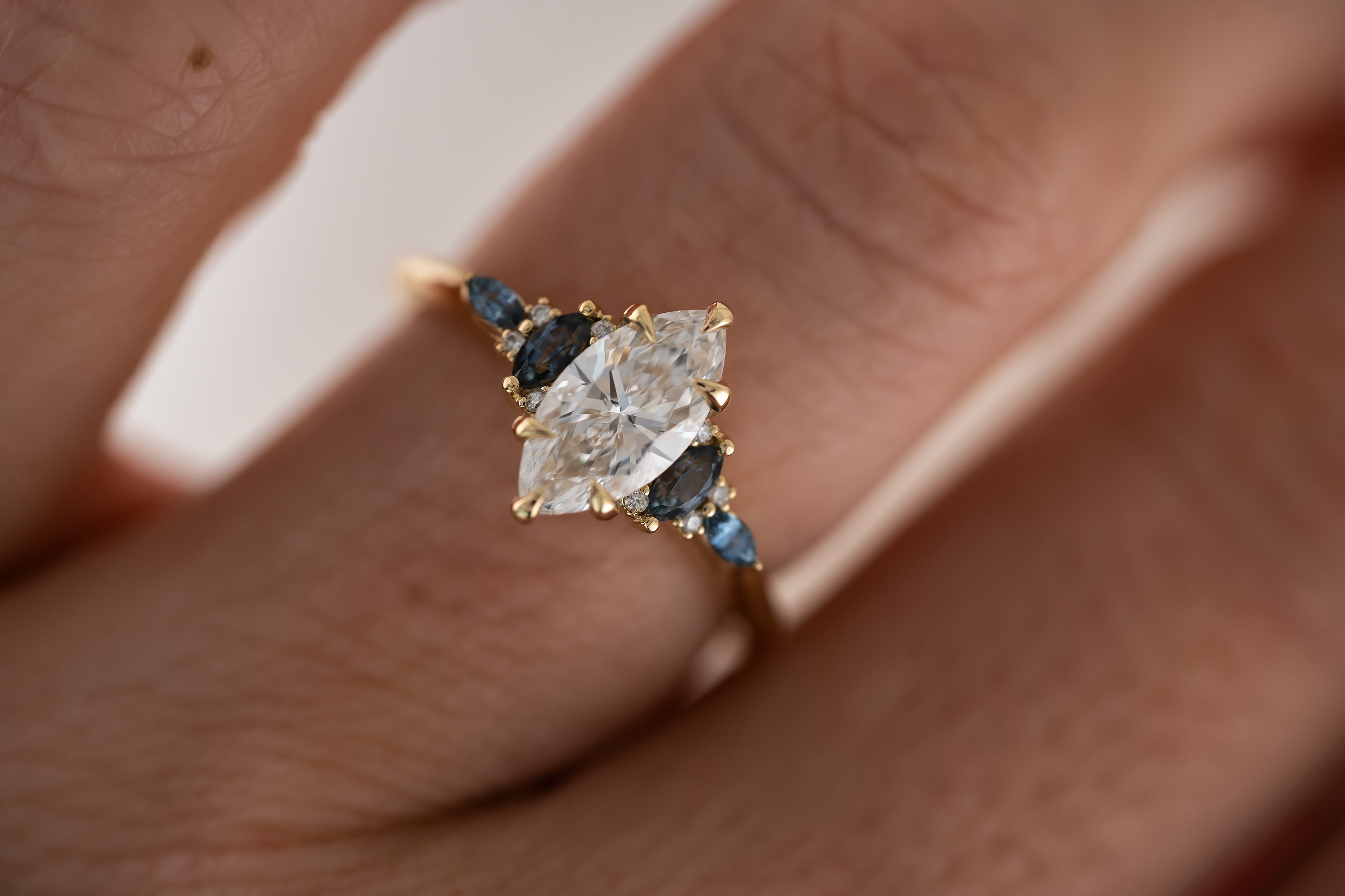 The Maeve Ring - 1 CT Marquise Lab Diamond + Montana Sapphire - Lavender Creek Gems 