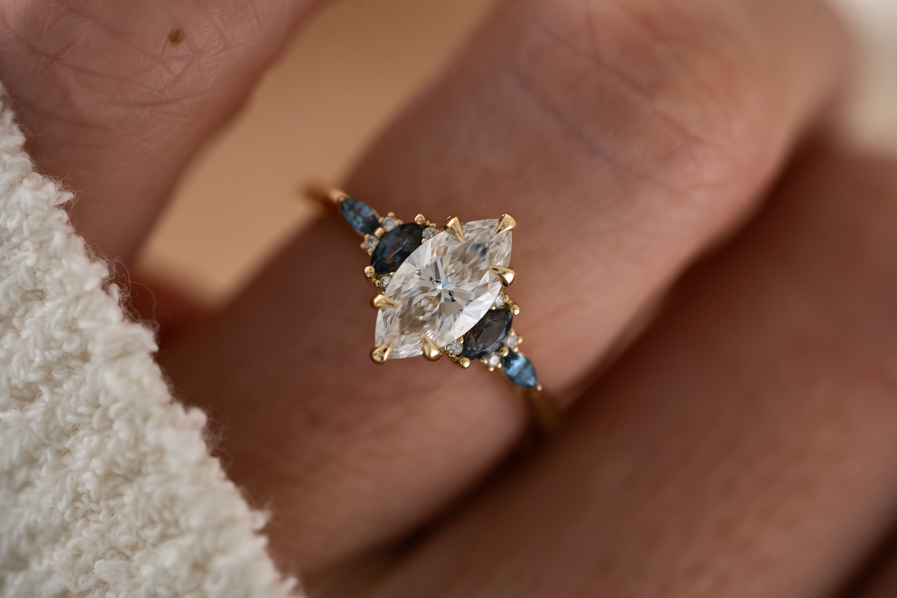 The Maeve Ring - 1 CT Marquise Lab Diamond + Montana Sapphire - Lavender Creek Gems 