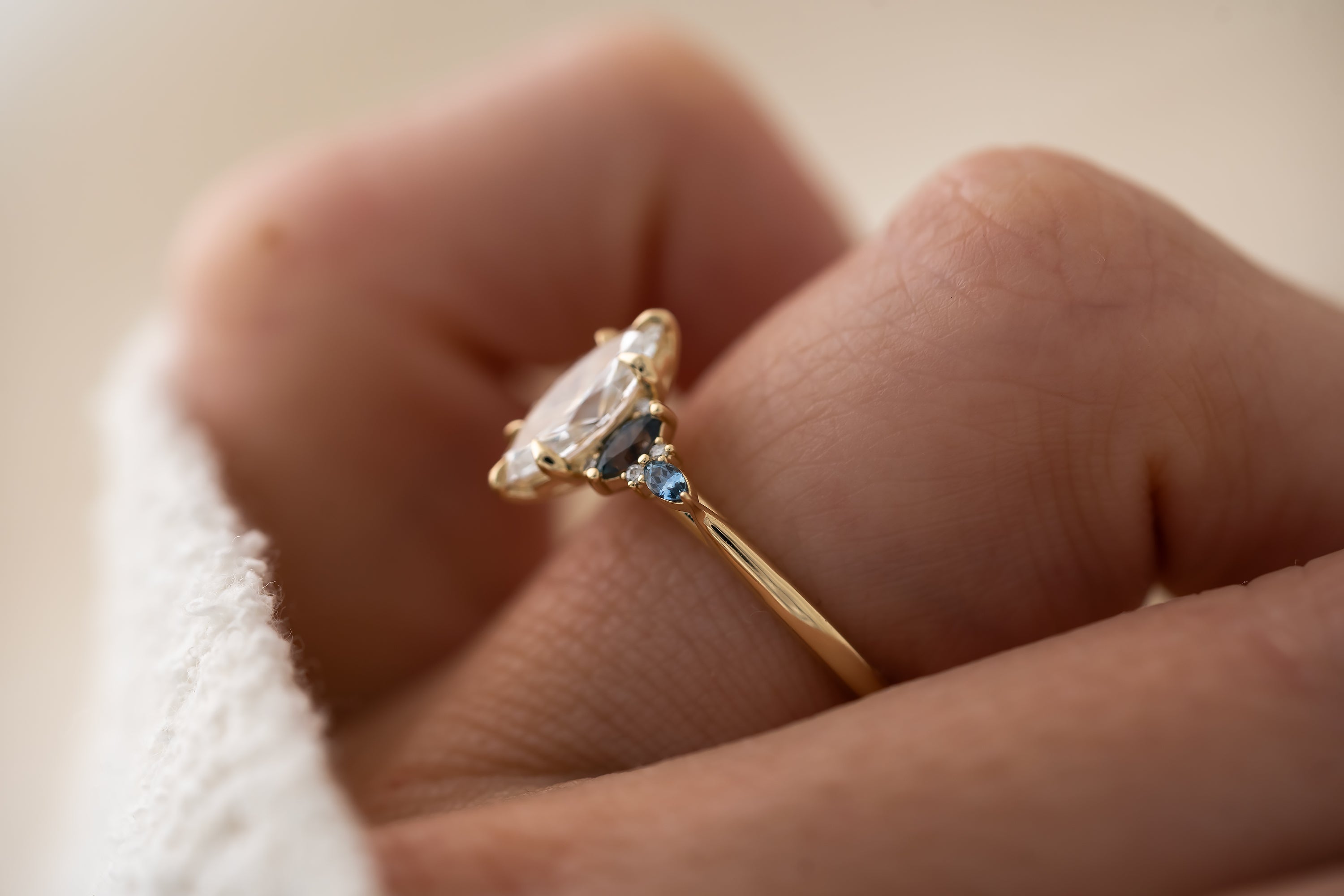 The Maeve Ring - 1 CT Marquise Lab Diamond + Montana Sapphire - Lavender Creek Gems 