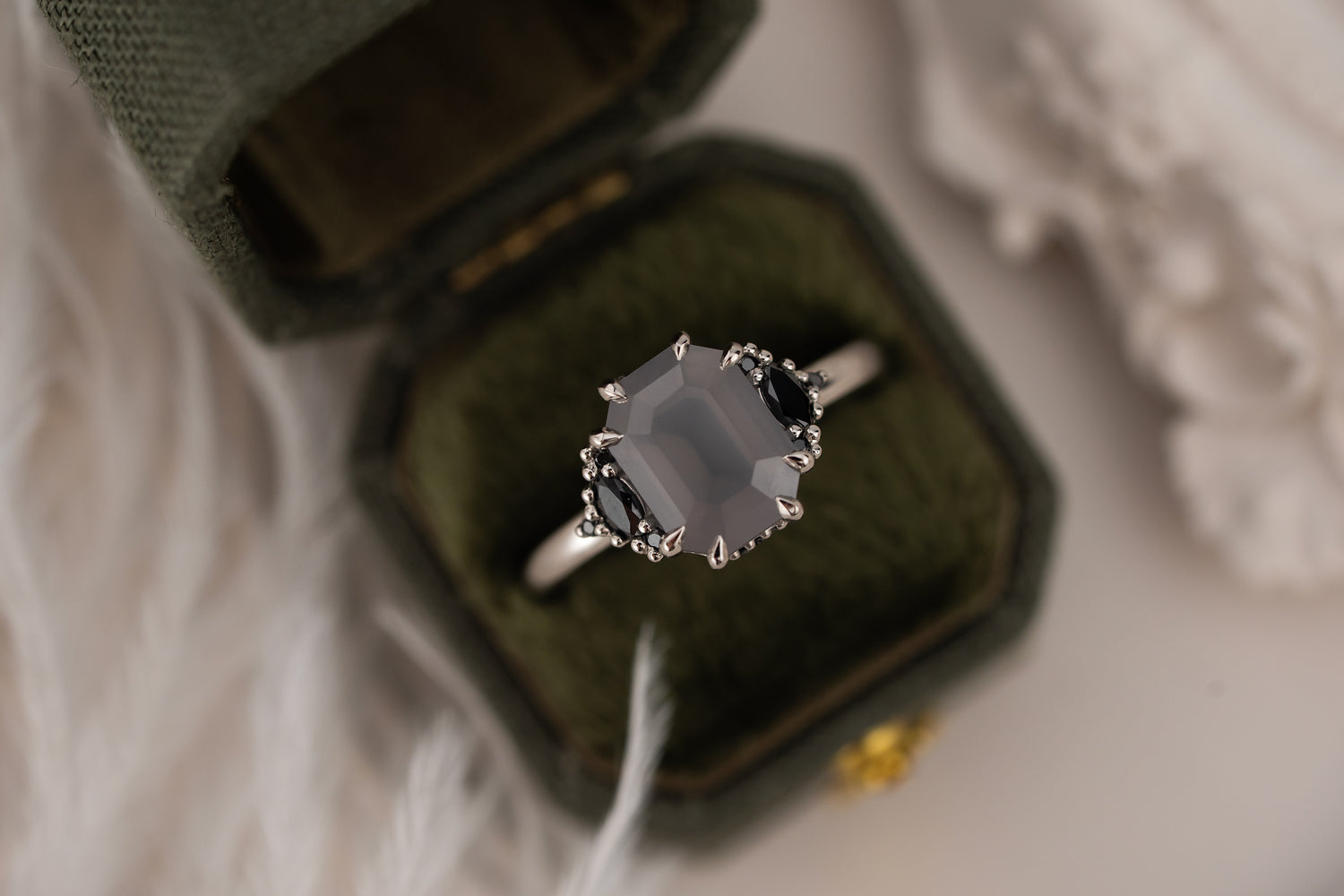 The Low Maren Ring | 3.8 CT Emerald Cut Gray Opalescent Sapphire