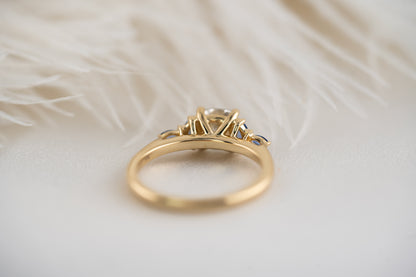 The Maeve Ring - 1.2 CT Cushion Lab Diamond + Royal Blue Sapphire - Lavender Creek Gems 