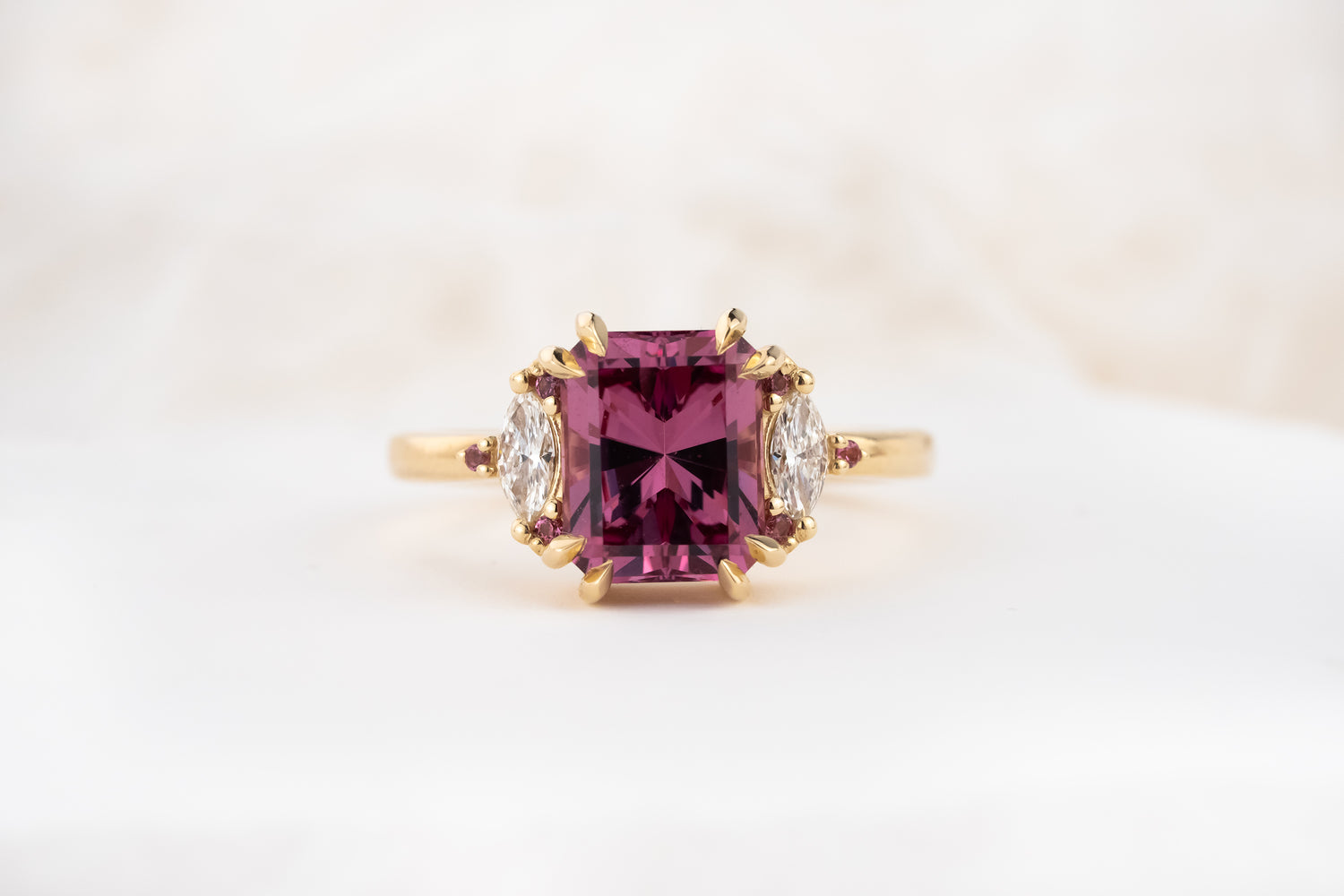 The Low Maren Ring | 3.15 CT Radiant Pink Garnet + Pink Tourmaline - Lavender Creek Gems 