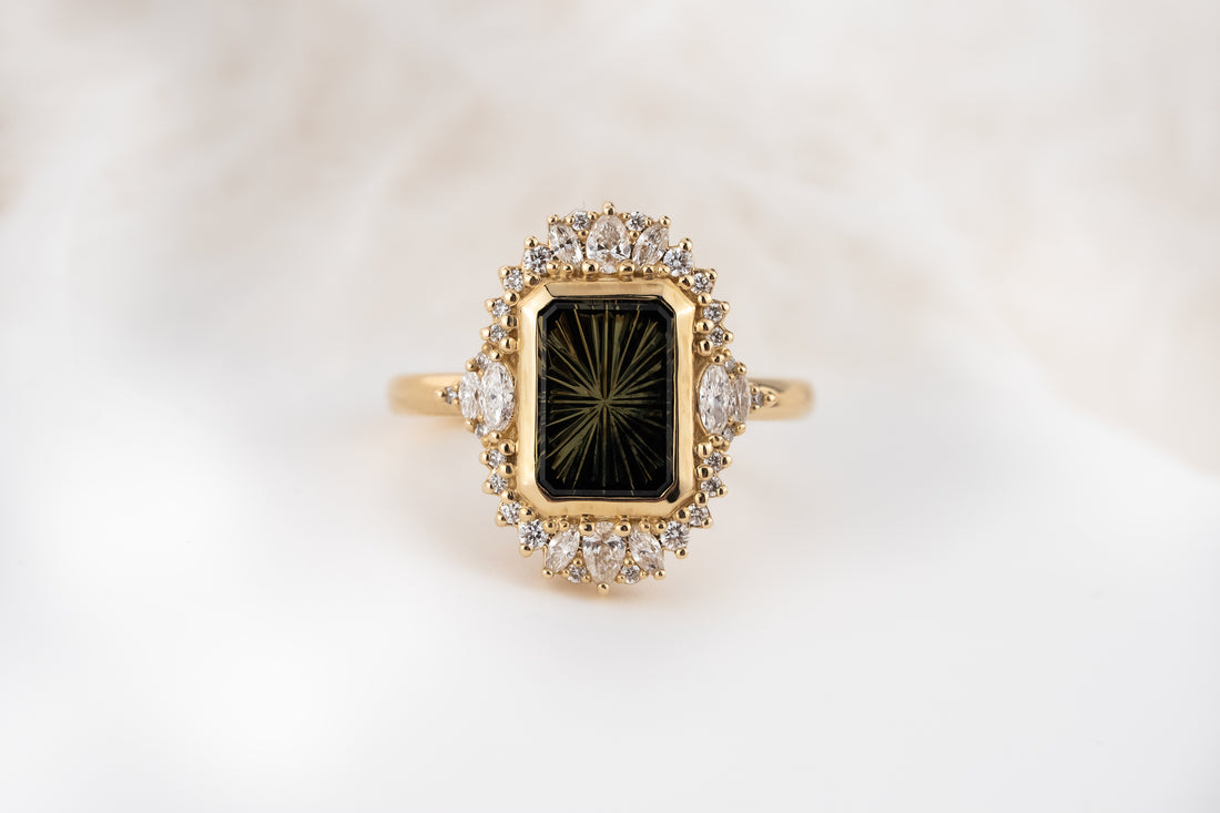 The Ethereal Ring | 2.69 CT Rectangular Starbrite™ Dark Green Bicolor Australian Sapphire - Lavender Creek Gems 