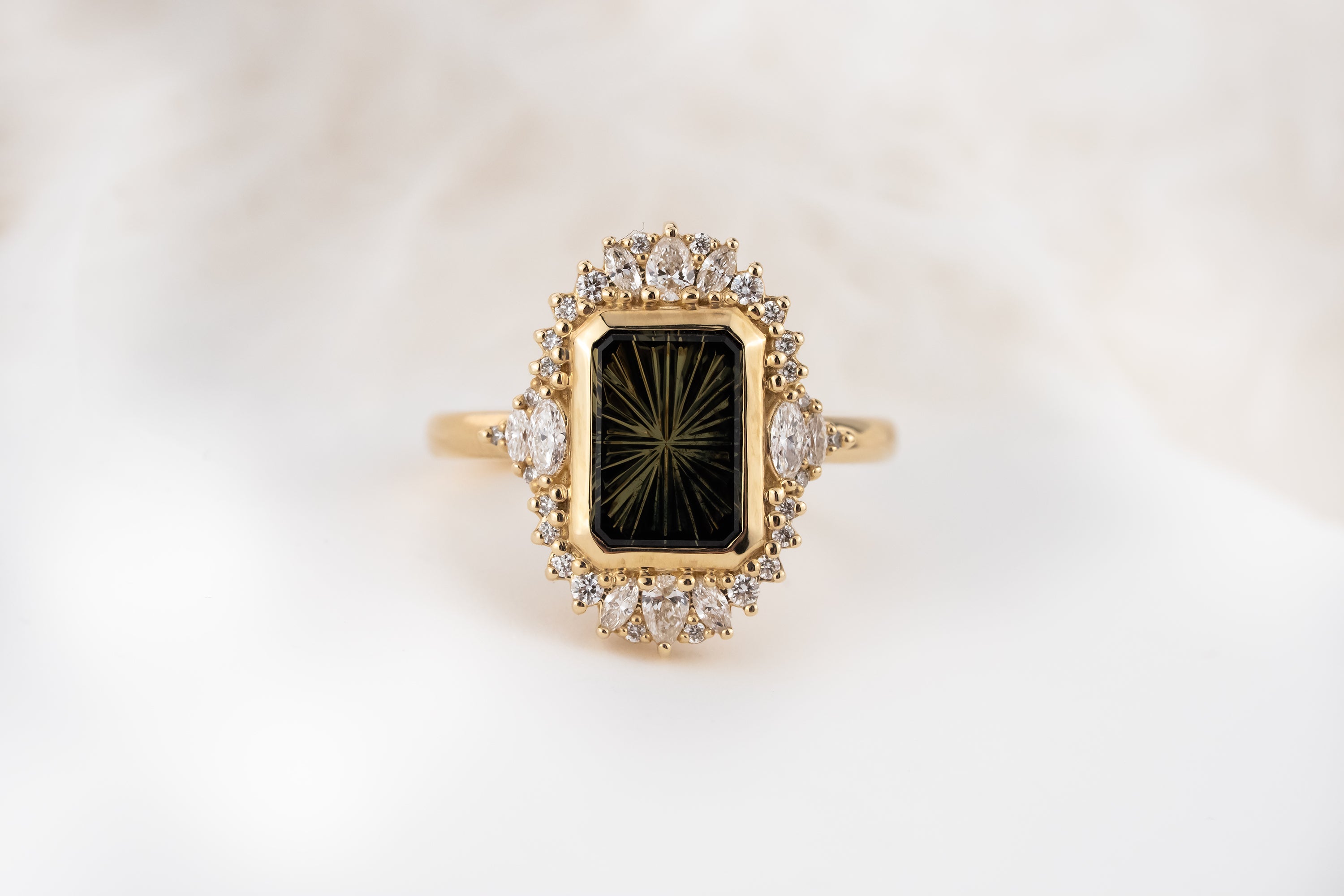 The Ethereal Ring | 2.69 CT Rectangular Starbrite™ Dark Green Bicolor Australian Sapphire - Lavender Creek Gems 