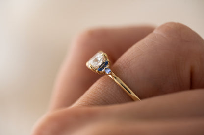 The Maeve Ring - 1.2 CT Cushion Lab Diamond + Royal Blue Sapphire - Lavender Creek Gems 