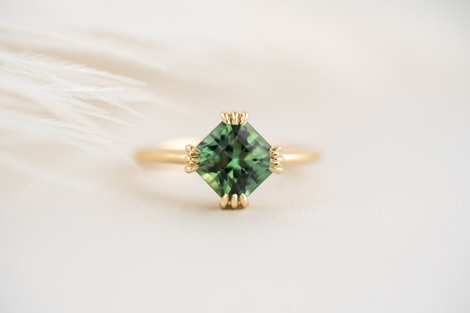 The Thalassa Ring - 2.1 CT Square Radiant Green Tourmaline - Lavender Creek Gems 