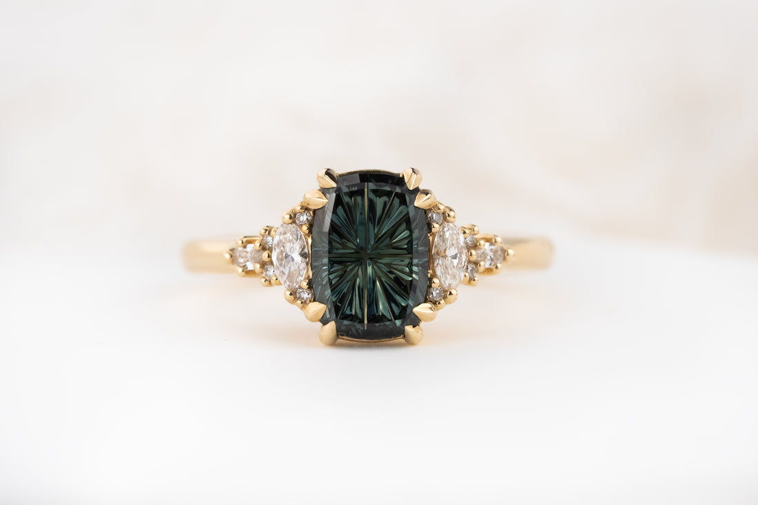 The Maeve Ring | 2.21 CT Elongated Cushion Starbrite™ Teal Green Australian Sapphire - Lavender Creek Gems 