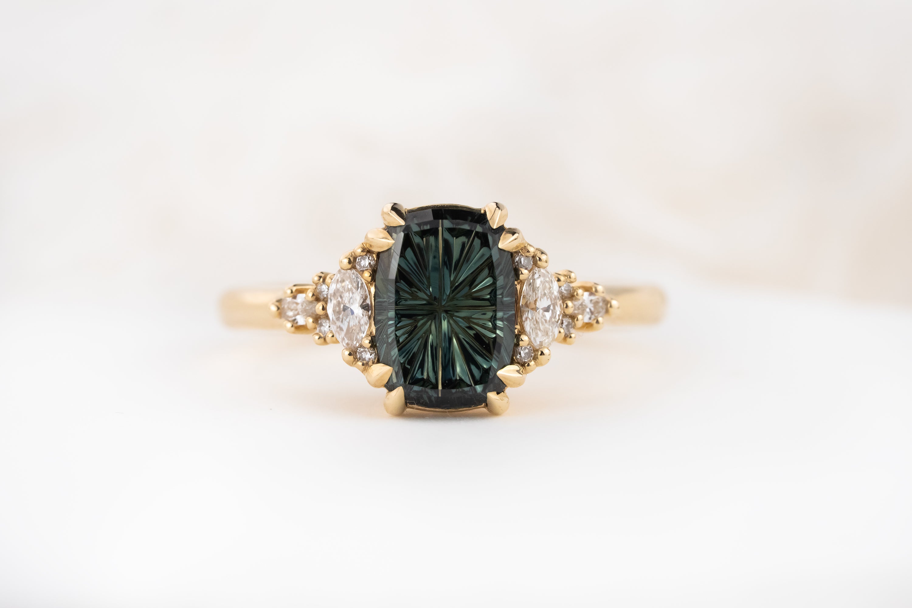 The Maeve Ring | 2.21 CT Elongated Cushion Starbrite™ Teal Green Australian Sapphire - Lavender Creek Gems 