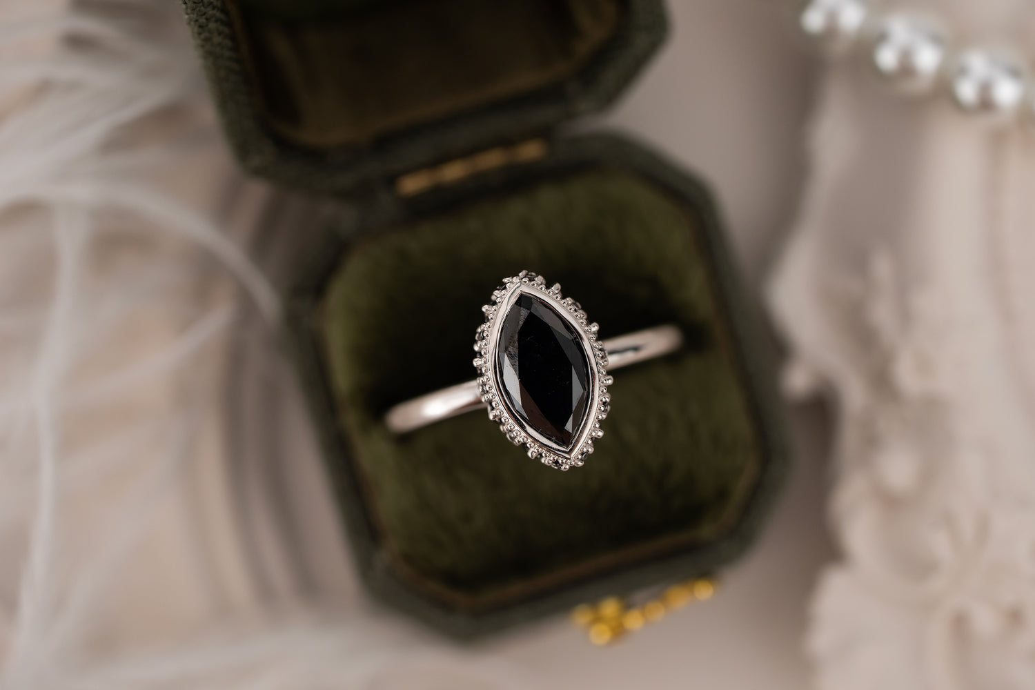 The Sitara Ring | 1.2 CT Marquise Black Diamond
