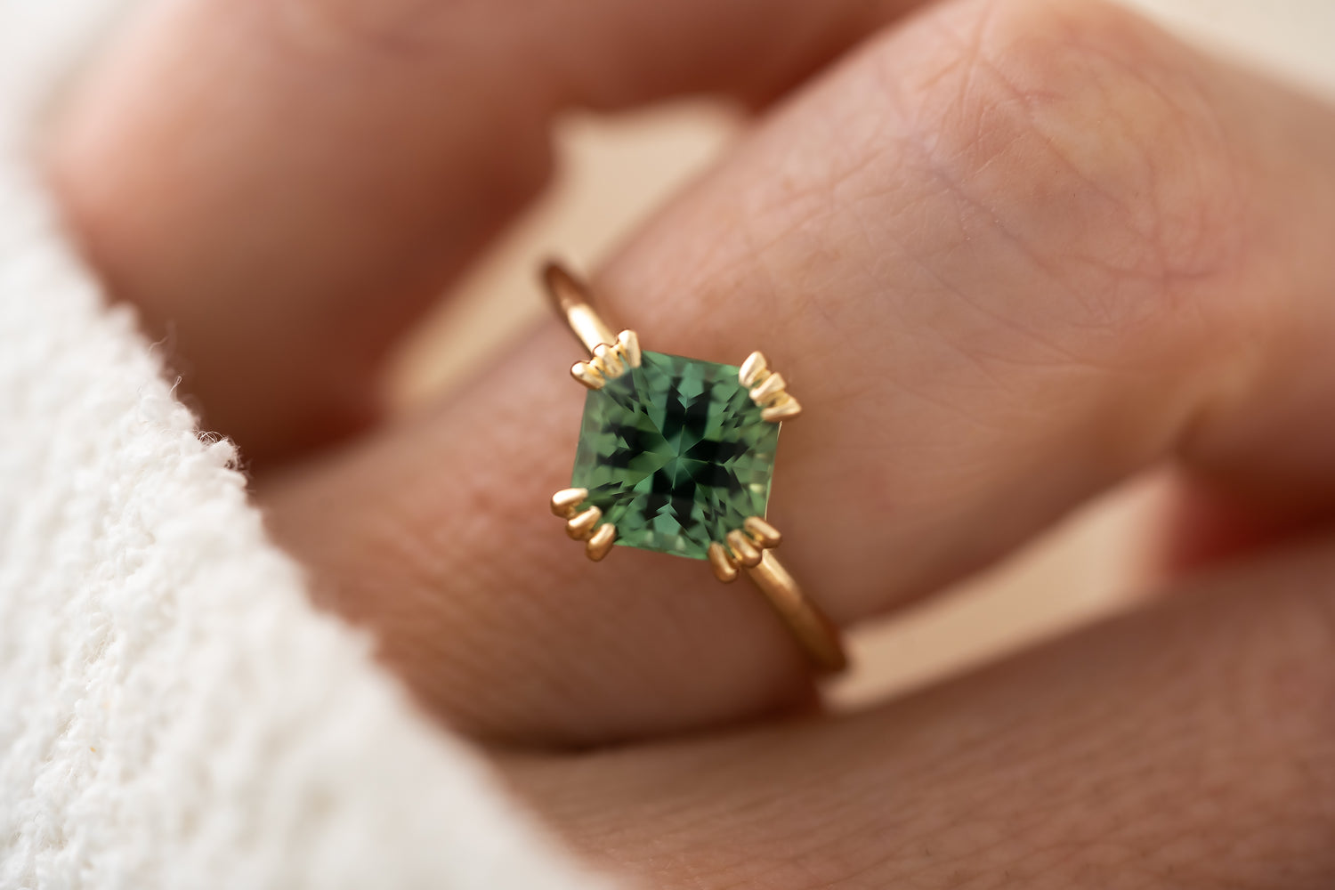 The Thalassa Ring - 2.1 CT Square Radiant Green Tourmaline - Lavender Creek Gems 