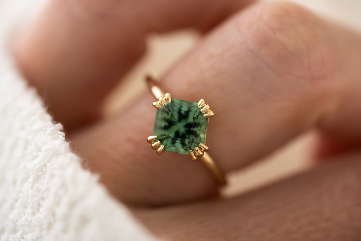 The Thalassa Ring - 2.1 CT Square Radiant Green Tourmaline - Lavender Creek Gems 