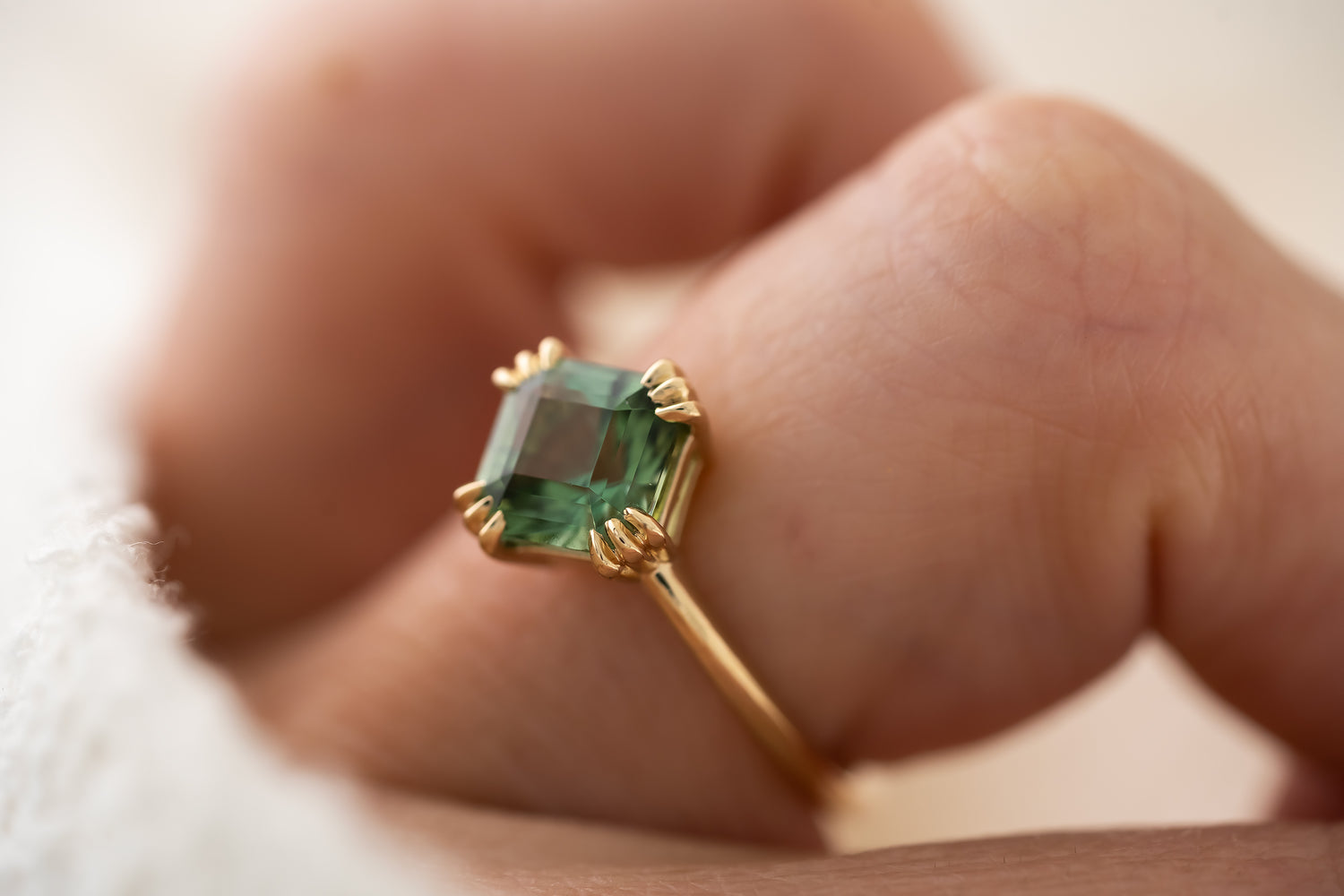 The Thalassa Ring - 2.1 CT Square Radiant Green Tourmaline - Lavender Creek Gems 