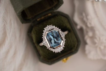 The Ethereal Ring | 3.52 CT Radiant Cut Bicolor Blue Sapphire