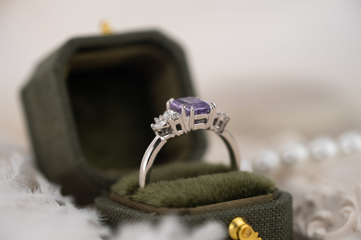 The Laurel Ring | 1.49 CT Emerald Cut Light Purple Sapphire