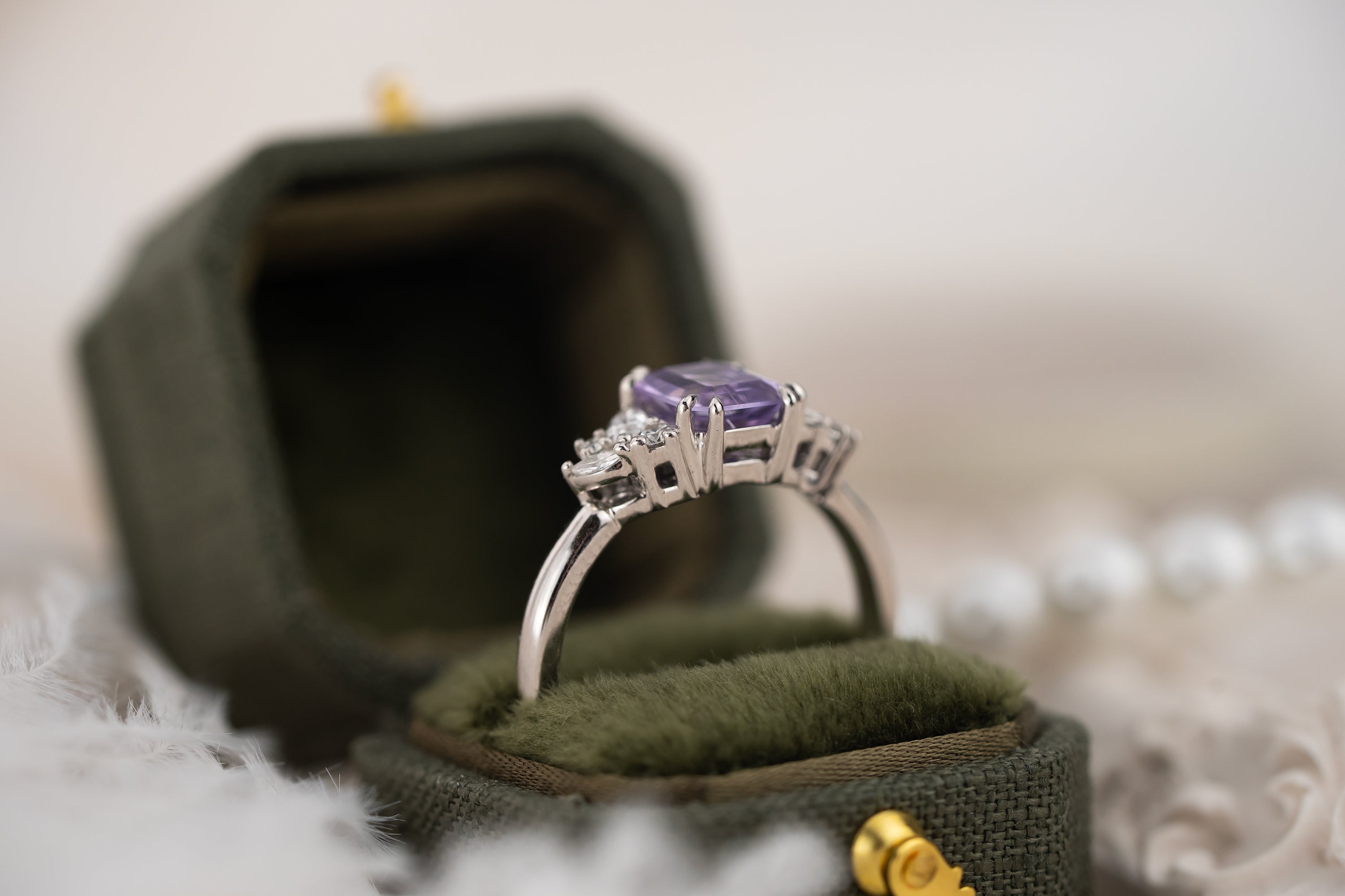 The Laurel Ring | 1.49 CT Emerald Cut Light Purple Sapphire