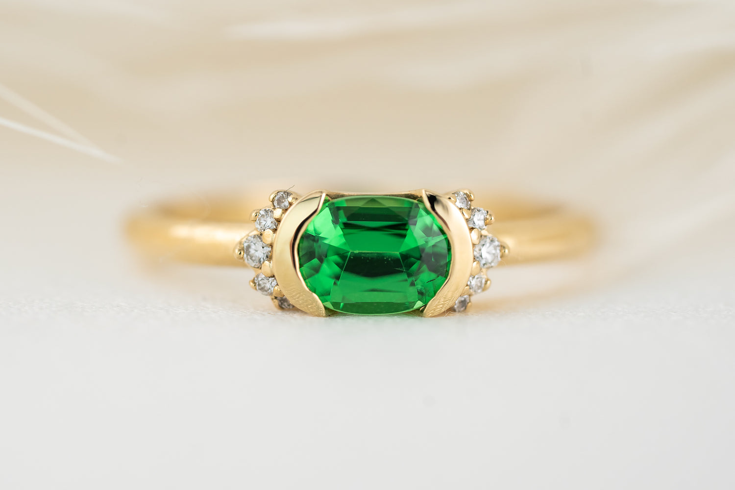 The Half Halo Ring | 0.84 CT Oval Tsavorite Garnet - Lavender Creek Gems 