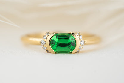 The Half Halo Ring | 0.84 CT Oval Tsavorite Garnet - Lavender Creek Gems 