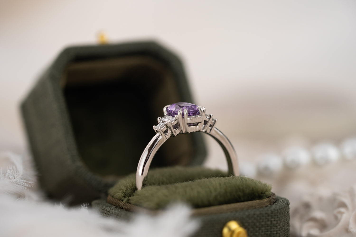 The Sura Ring | 1.06 CT Elongated Cushion Purple Sapphire